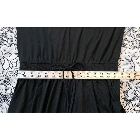Women's Jumpsuit Lg Black Short Sleeve Casual V Neck Elastic Waist Wide Leg NWT - Picture 8 of 13